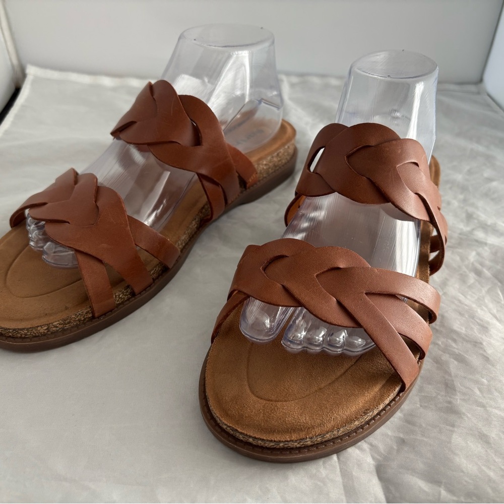 Earth Shoes Braided Leather Sandals - Brown - two straps